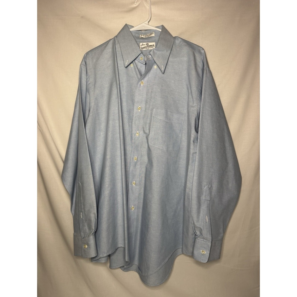 Vintage Sears Roebuck James Robert Shirt 18-35 Big USA Blue Oxford Button Up